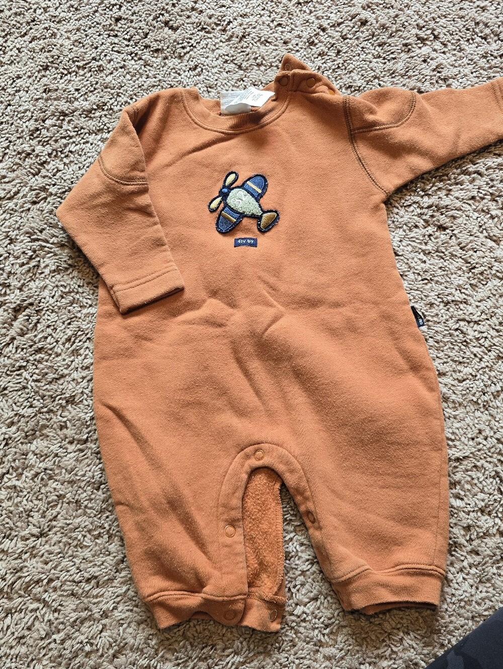 Vintage Carter's Orange Fleece Baby Romper 3-6M - Airplane Fly By